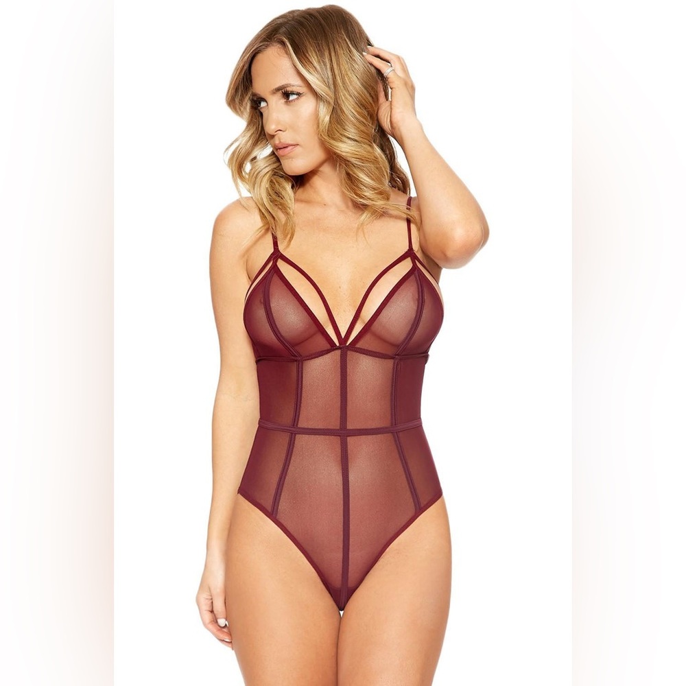 Elegant Burgundy Sheer Bodysuit
